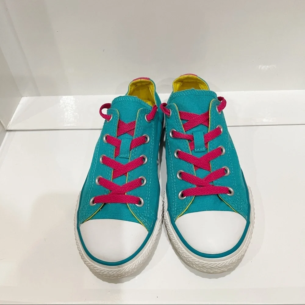 Converse All Stars Low Tops Girl sz 2 Y Blue Canvas Sneakers Shoes CUSTOM COLORS